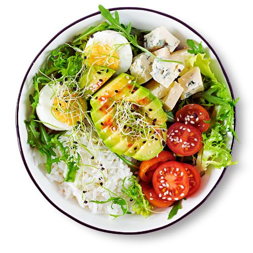 Prato saudável ilustrando alimentos para pesquisa